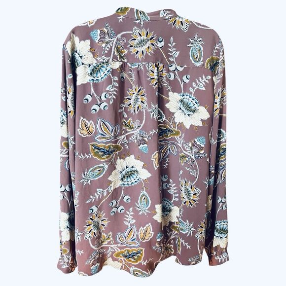 Chico's Floral Ruffled V-Neck Button Down Blouse Long Sleeves Sz XL Cottagecore - Picture 9 of 9